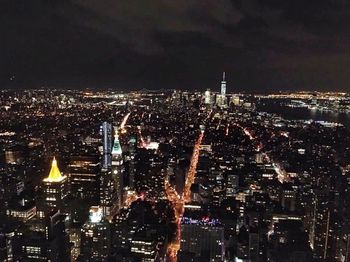 High angle view of city at night