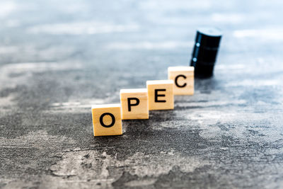 Close-up of alphabet bocks on table