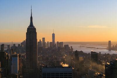 View of new york city at sunset