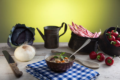 High angle view of food on table