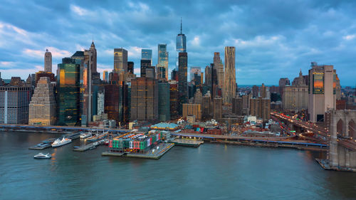 Amazing panorama view of new york city skyline and high angle view of city at waterfront