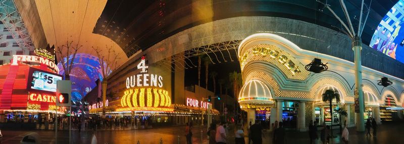 Low angle view of illuminated building at night