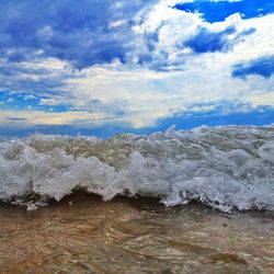 Scenic view of sea against cloudy sky