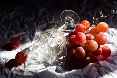 High angle view of grapes on the table