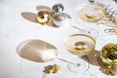 High angle view of christmas decorations on table