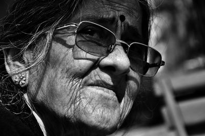 Close-up of senior woman wearing eyeglasses