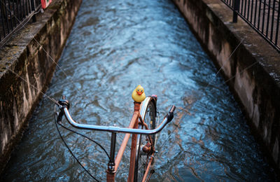 High angle view of man on bridge