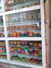 Multi colored shelf in store for sale