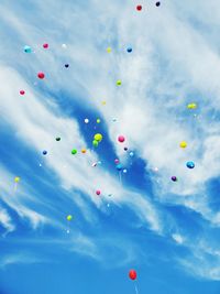 Low angle view of balloons against sky