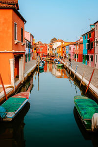 Boats moored in canal