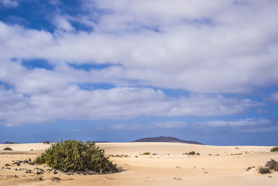 Scenic view of desert against cloudy sky