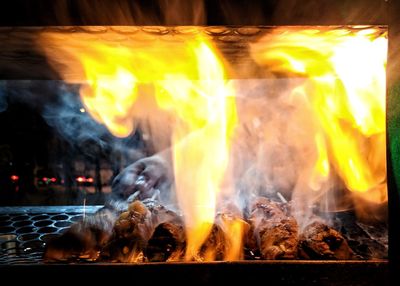 Close-up of bonfire on wooden log