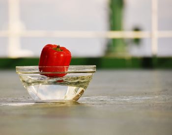 Close-up of red wine on table