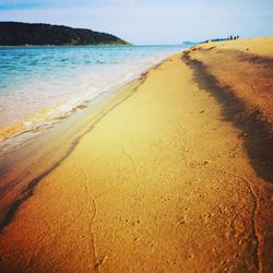 Surface level of beach against sky