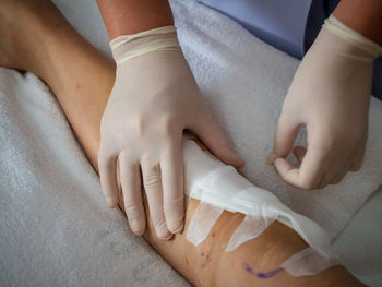 High angle view of hands