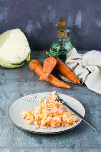 High angle view of food on table