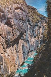 Natural pools of millpu in huancaraylla. turquoise lagoons near ayacucho, travel destination in peru