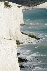 Scenic view of sea by cliff