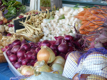 Heap of fruits for sale at market stall