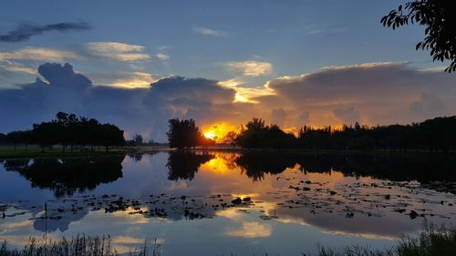 Scenic view of lake against sky during sunset