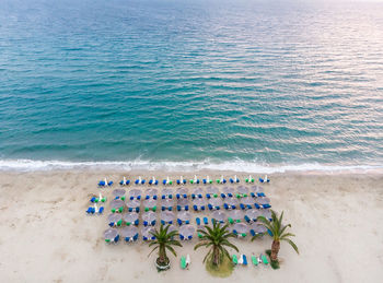 High angle view of blue sea