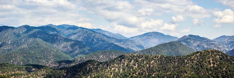 Scenic view of mountains against cloudy sky