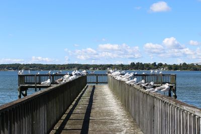 Pier over sea against blue sky