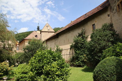 Plants and old building against sky
