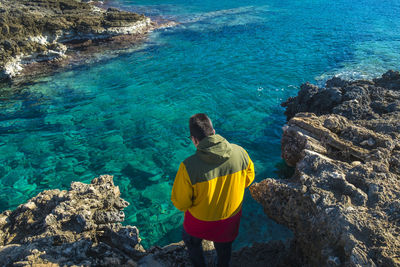Rear view of man on shore