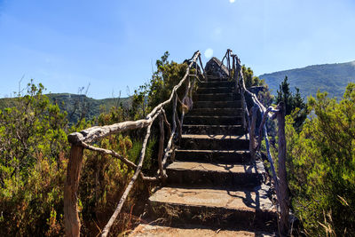 Low angle view of staircase against sky