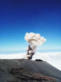 Volcano against clear blue sky