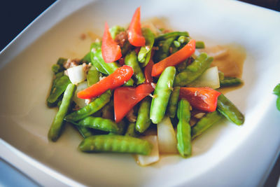 High angle view of chopped vegetables in bowl