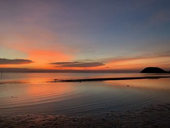Scenic view of beach against sky during sunset