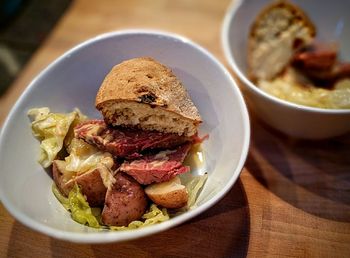 Close-up of food in plate on table