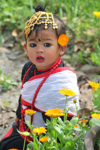 Portrait of a cute girl in newari dress