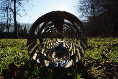 Close-up of crystal ball on field