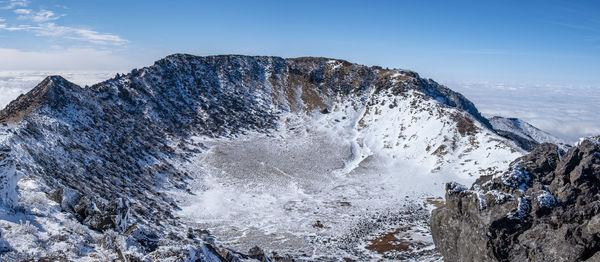 Scenic view of snowcapped mountains against sky