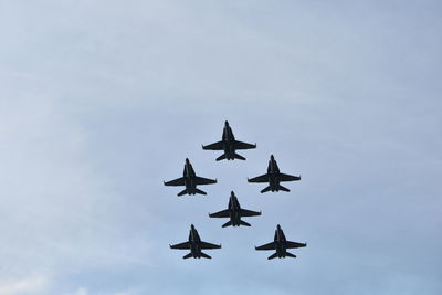 Low angle view of airshow against sky
