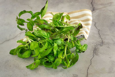 High angle view of chopped vegetables on table