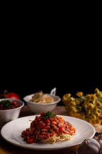 Close-up of food served on table