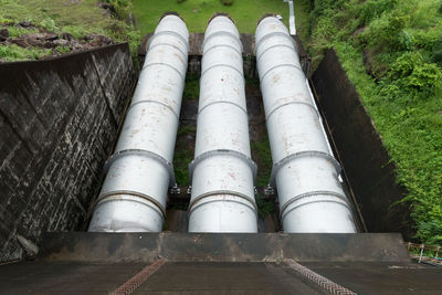 High angle view of pipes in factory