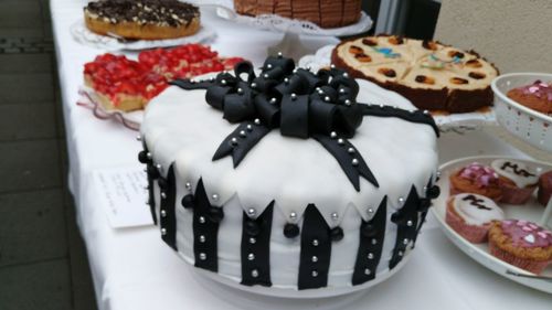 High angle view of cake in plate on table