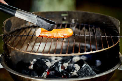 Close-up of meat on barbecue grill