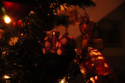 Close-up of illuminated christmas tree