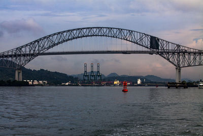 Bridge over river at sunset