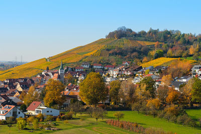 German wine village grunbach with vineyard in autumn colours