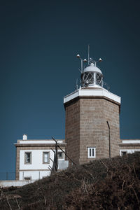 Low angle view of lighthouse against clear sky