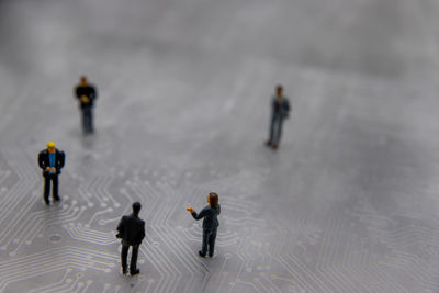 High angle view of people walking in water