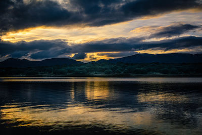 Scenic view of lake against sky during sunset