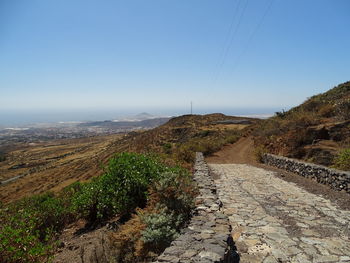 Scenic view of landscape against clear blue sky